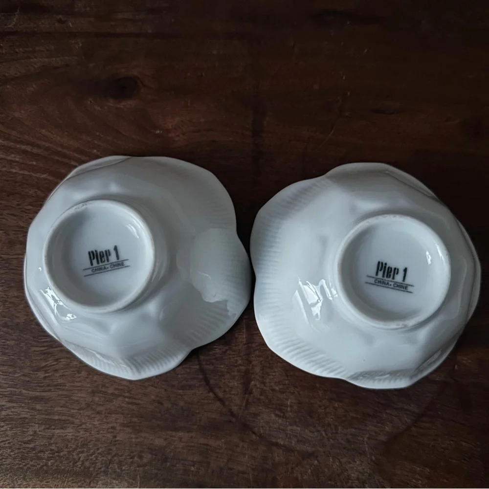 Pier 1 Porcelain China White Lotus Flower Dessert Rice Nut Dipping Bowl 4” Set